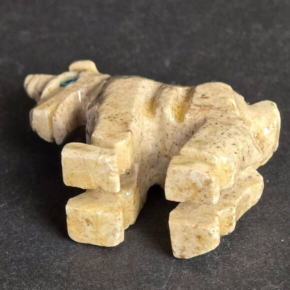 Vintage Hand-Carved Soapstone Horse Unicorn Figurine Blue Painted Eyes 1.5" - Picture 5 of 9